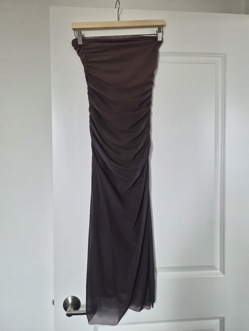 Ruched Maxi Skirt in Ombre Dark Taupe